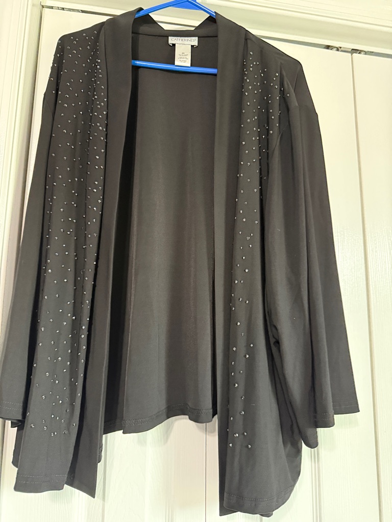 Catherines Black Open-Front Cardigan With Stud Accents